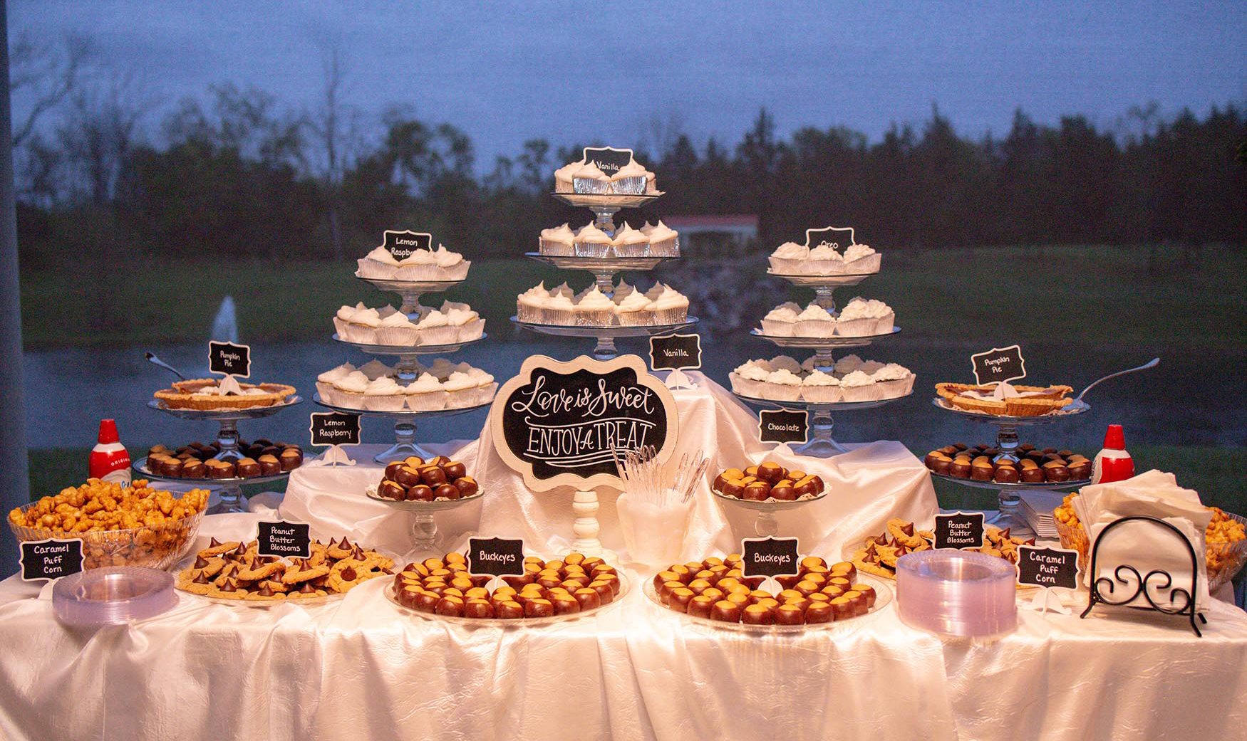 sweet dessert table, outdoor wedding, on the water
